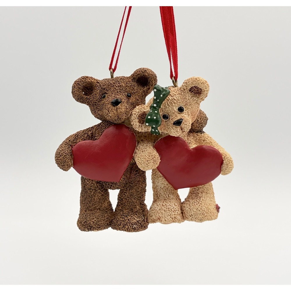 Kurt S Adler Christmas Ornament Teddy Bears Couple Holding Red Hearts Resin VTG